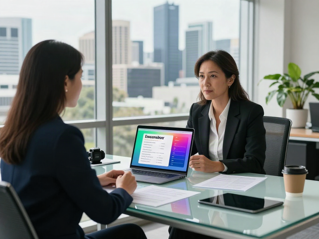 Finance Broker in Brisbane consulting with a client about loan options, showcasing professionalism in a modern office.