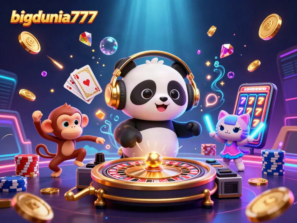Experience the vibrant action of bigdunia777 with animated casino characters, prizes, and exciting game elements.
