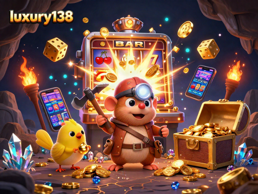 luxury138 memperlihatkan pemburu harta karun yang menggali dana di gua dengan mesin slot berkilau
