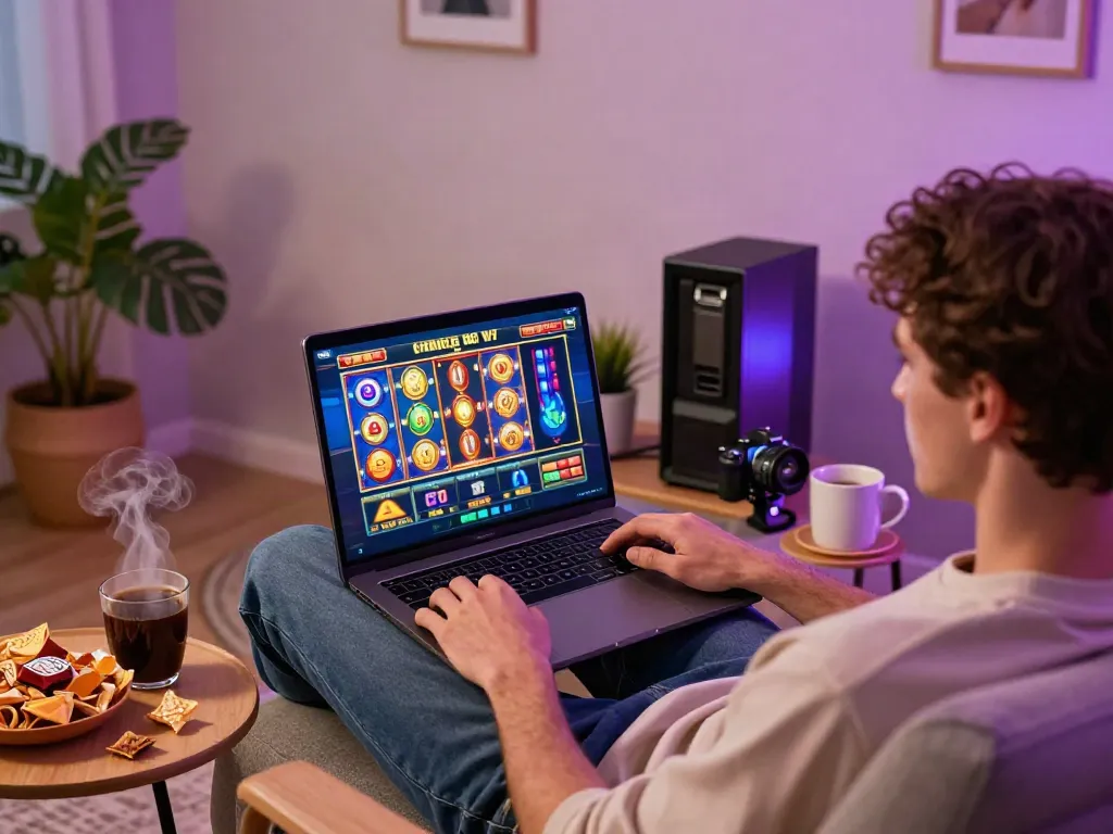 Luxury12 online gaming experience with a relaxed player enjoying slots.