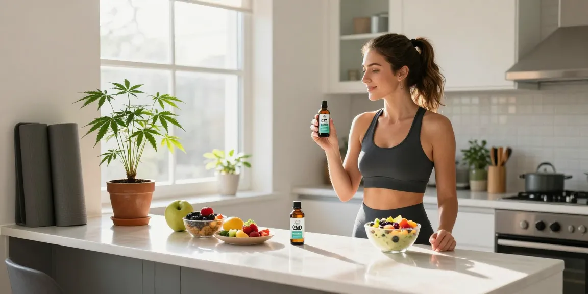 lost mary bm6000 CBD oil wellness moment with healthy snacks and fresh hemp plant in bright kitchen