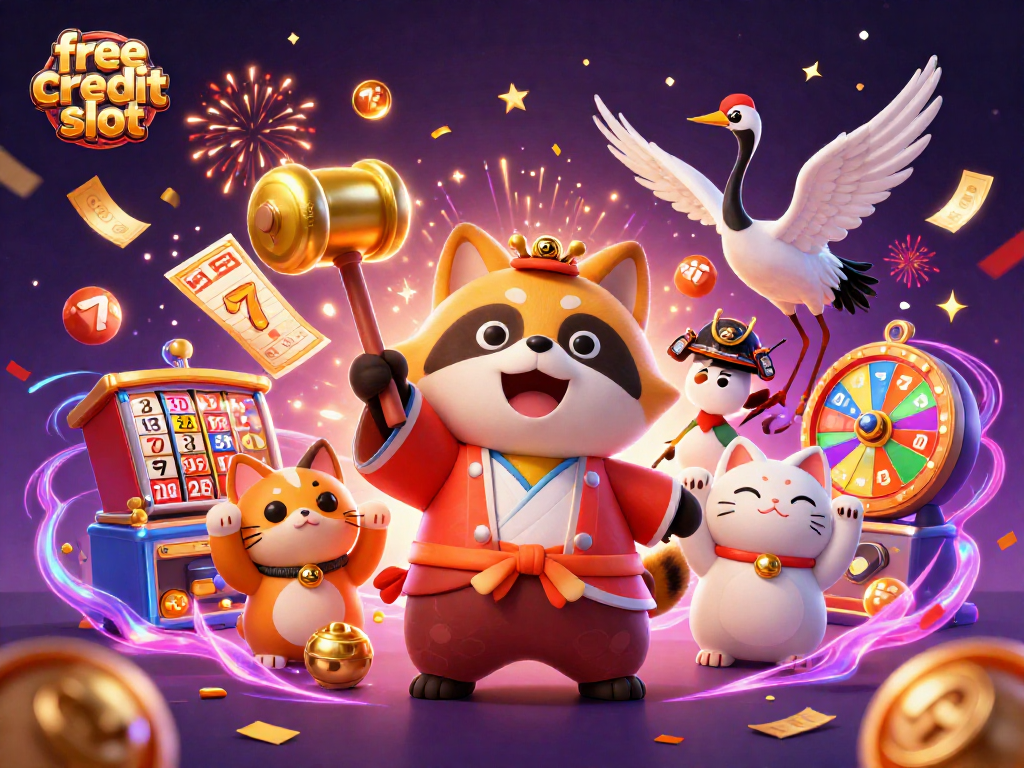 Engage with the fun world of free credit slot gaming, highlighted by vibrant colorful elements.