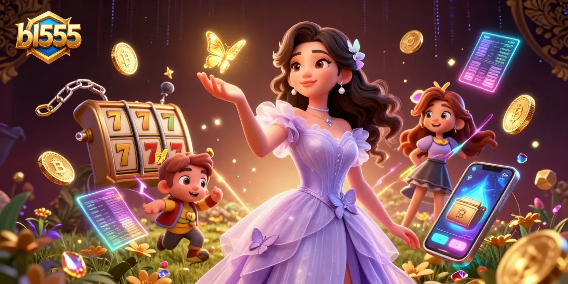 Engage in thrilling gameplay with bl555 slot reels and golden butterflies in a vibrant casino scene.