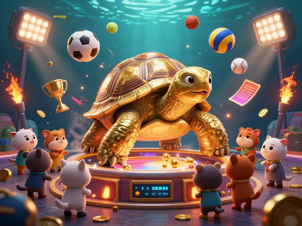 Engage with the exciting agentotoplay scene featuring a golden tortoise pinball game and sports elements.