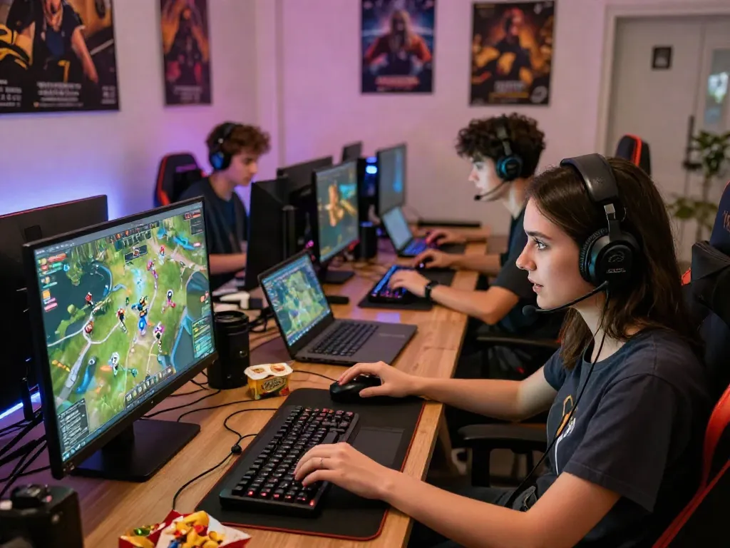 Engaged gamers participating in ROKOK88, showcasing collaborative gameplay in a vibrant setting.