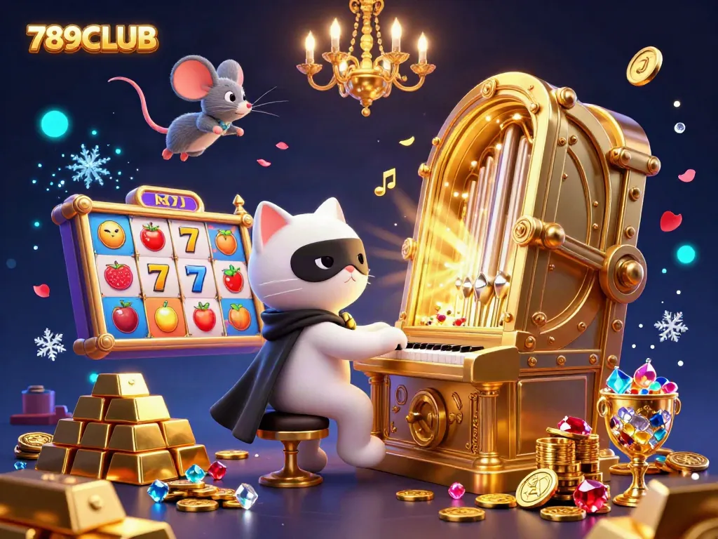 Feel the excitement of 789CLUB with a vibrant illustration featuring a whimsical casino scene filled with slot games.