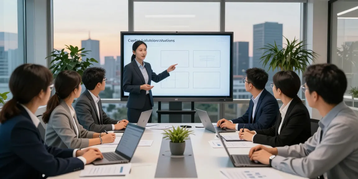 Team of financial consultants in a modern office discussing business financial consulting strategies during a meeting.