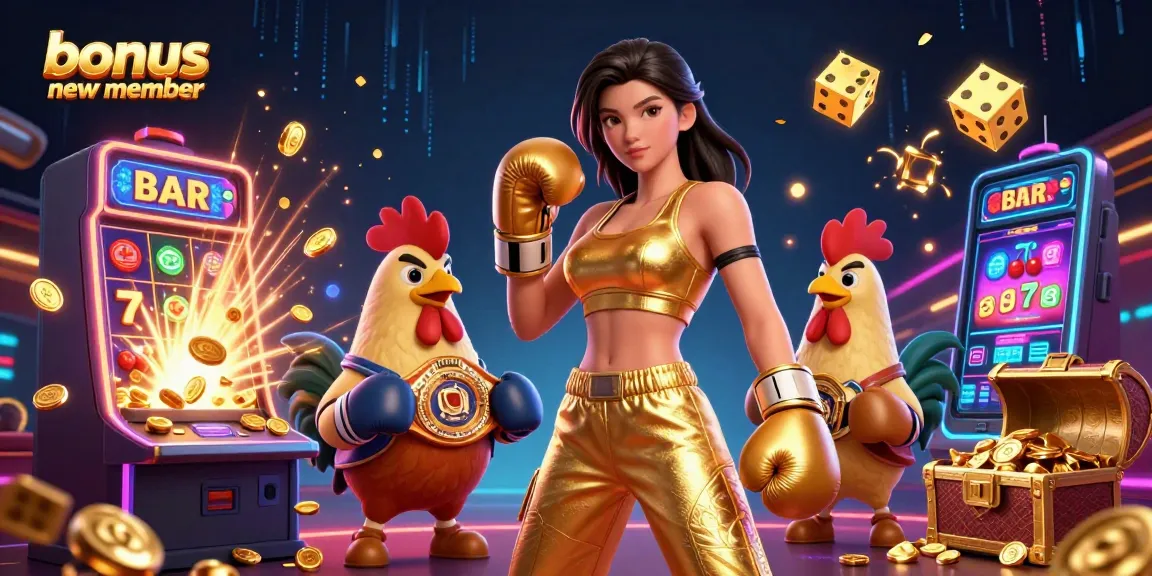 Promote your luck with the bonus new member dynamic casino illustration showcasing vibrant gaming elements and excitement.