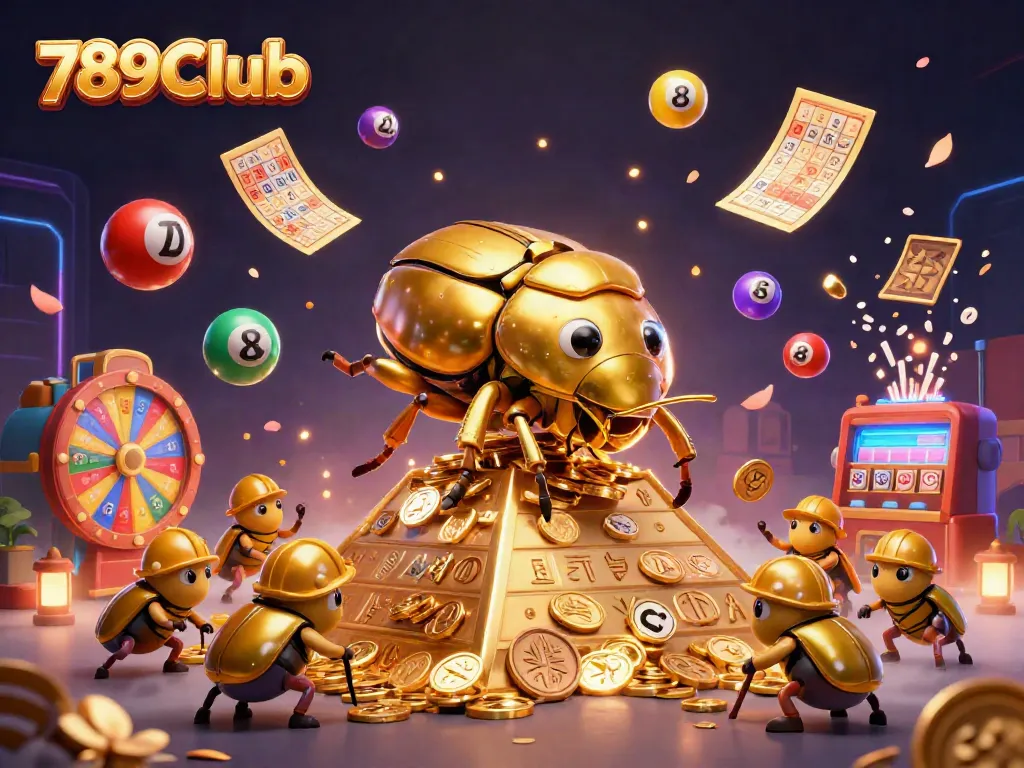 Experience the vibrant excitement of 789Club with dynamic lottery elements and casino symbols.