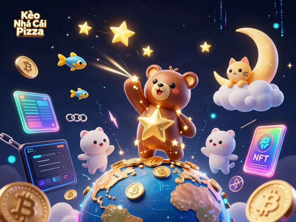Experience Kèo Nhà Cái Pizza betting excitement through a vibrant casino-themed illustration filled with digital treasures.