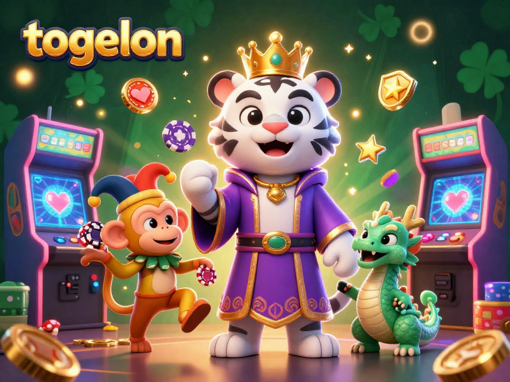 Engaging scene of an elegant white tiger with a golden monkey, showcasing togelon excitement amidst dazzling casino elements.