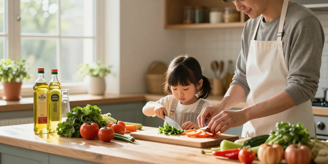 Proses memasak sehat bersama keluarga dengan minyak premium dari https://merdeka123.info/ di dapur yang cerah.