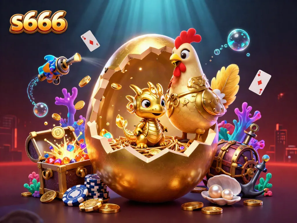 Experience exciting gaming with s666 as golden dragon reveals treasure amidst lively casino elements.
