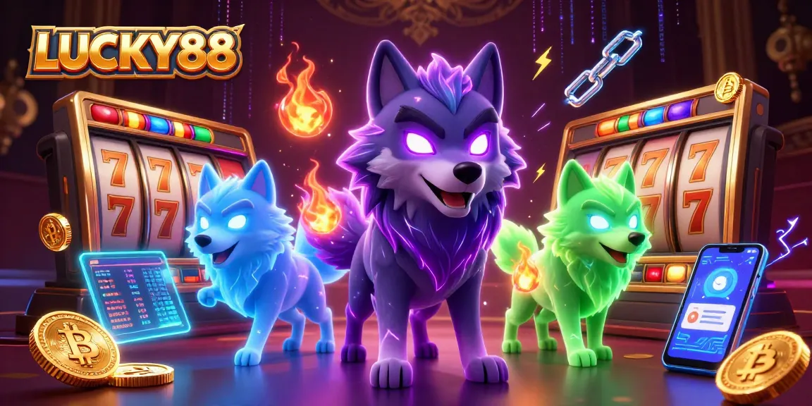 Spin the reels of LUCKY88 to win exciting prizes, featuring dynamic casino elements and vibrant characters.
