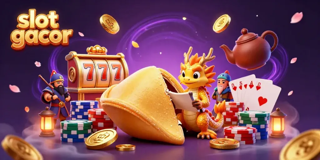 Experience the excitement of slot gacor with vibrant casino elements and a whimsical scene.
