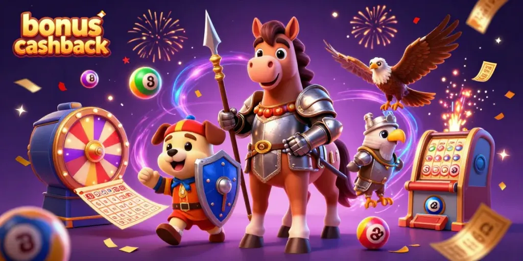 Experience thrilling gameplay with bonus cashback and exciting casino elements in a vibrant scene.