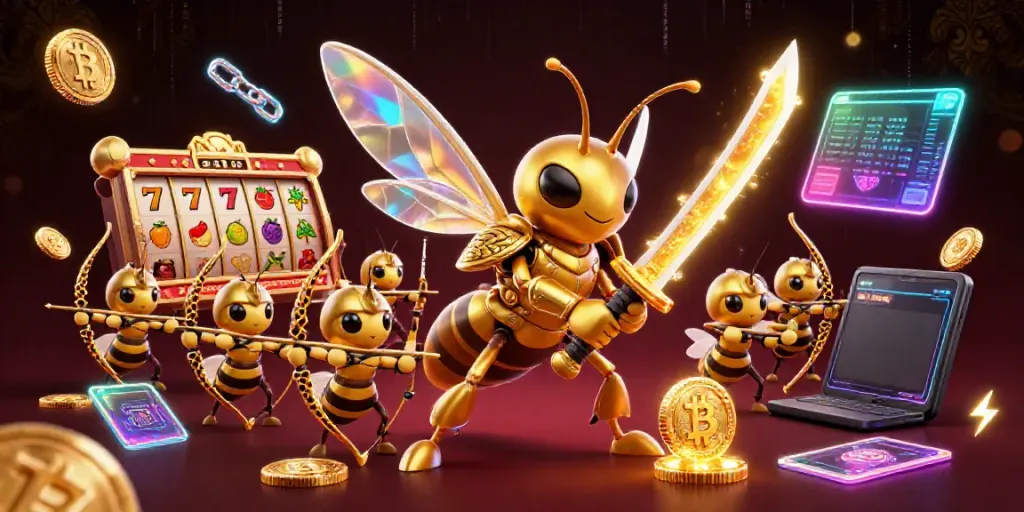 Permainan slot gacor gwp168 diilustrasikan dengan karakter 3D dan elemen kasino menarik.