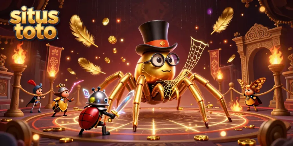 Engage with situs toto as a golden tarantula weaves its web amid unforgettable casino excitement.