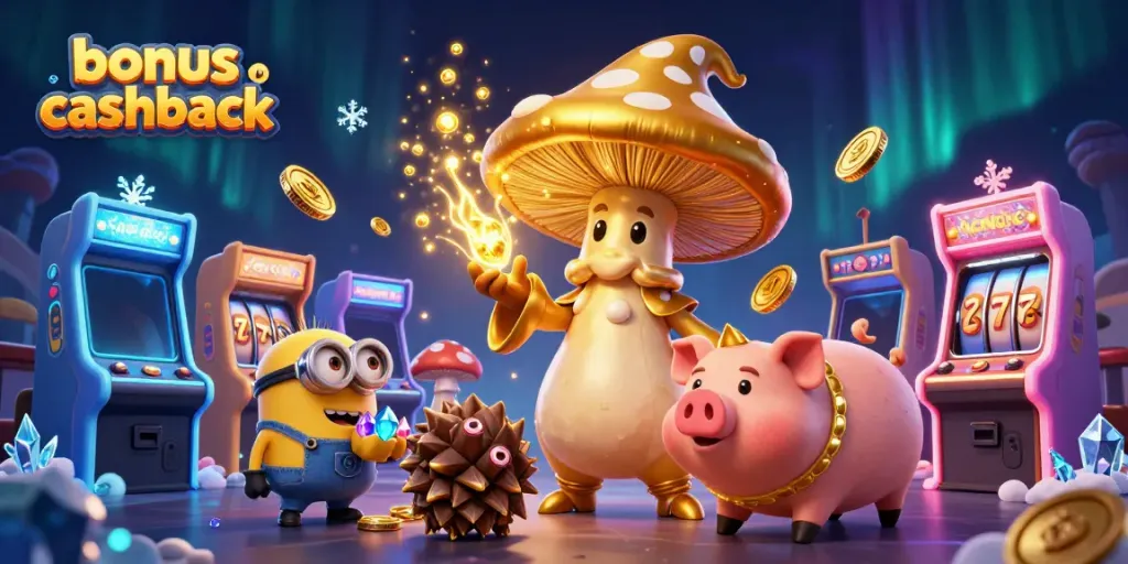 Experience the excitement with this fantastical scene showcasing the bonus cashback magic in a casino setting.
