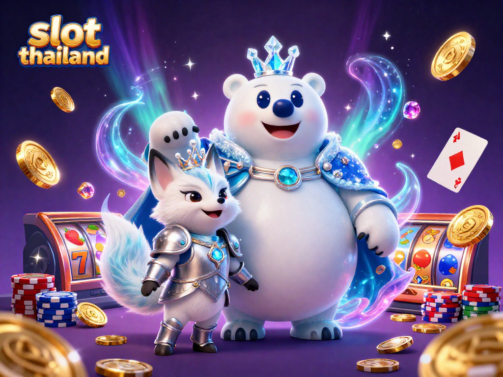Win with slot thailand, featuring vibrant scenes of 3D slots and immersive casino elements.