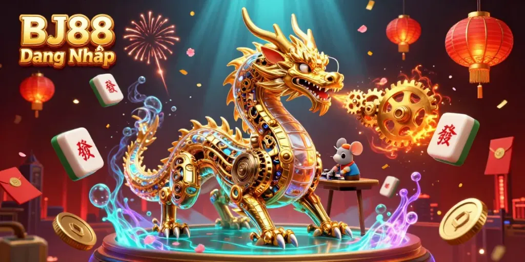 Experience the excitement of BJ88 Đăng Nhập with golden dragon, live casino elements, and vibrant game features.