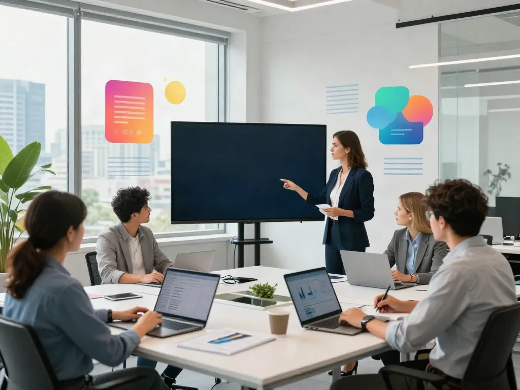 Collaboration around BPI Net Empresas with a professional team in a modern office.