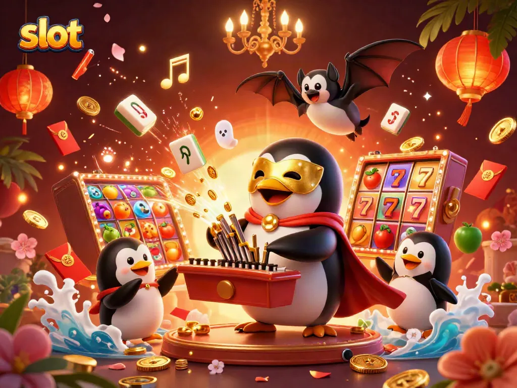 Slot mengisi ruang dengan dadu berkilauan dan simbol keberuntungan dalam ilustrasi ceria.