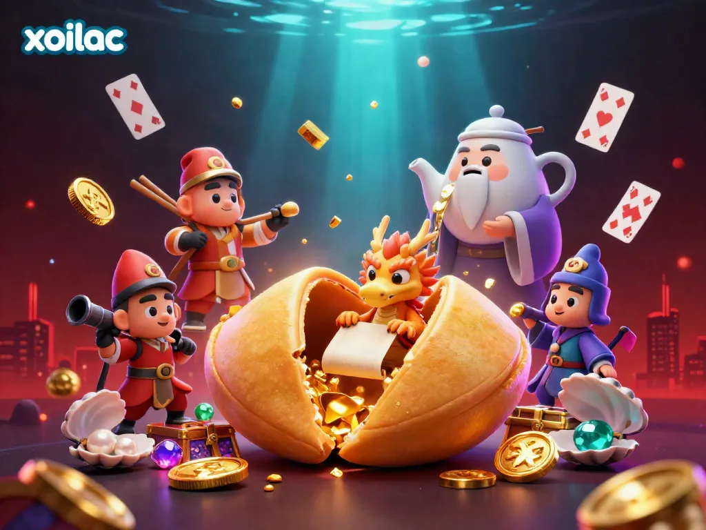 Xoilac provides a dynamic gaming experience with vibrant characters and gold-themed elements, showcasing engaging gambling action.