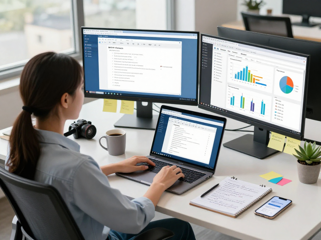 用户在现代办公室使用WPS Office文档进行文件编辑，展现高效工作环境。