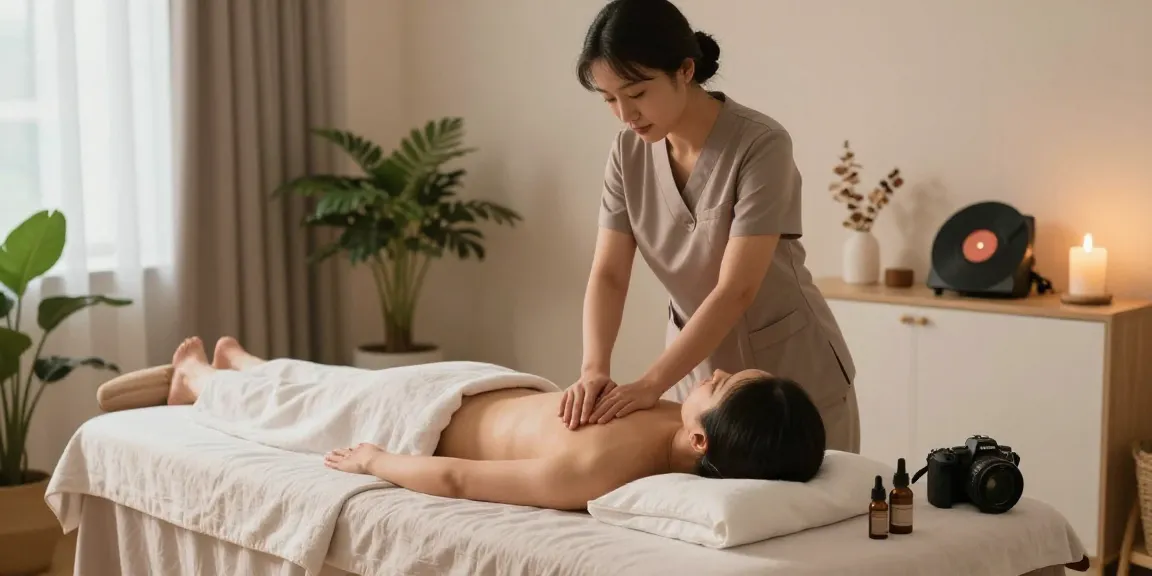 Relaxation during 출장마사지 in a tranquil home setting with a professional therapist providing soothing service.