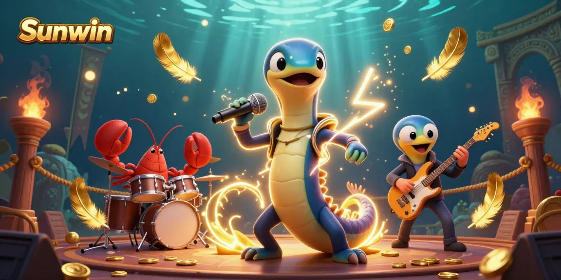Sunwin showcases thrilling underwater casino gaming with an electric eel DJ and dynamic characters.