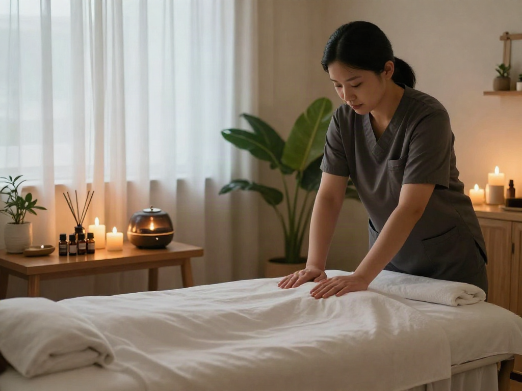 Rejuvenating 화성출장마사지 in a tranquil spa setting with calming ambiance.