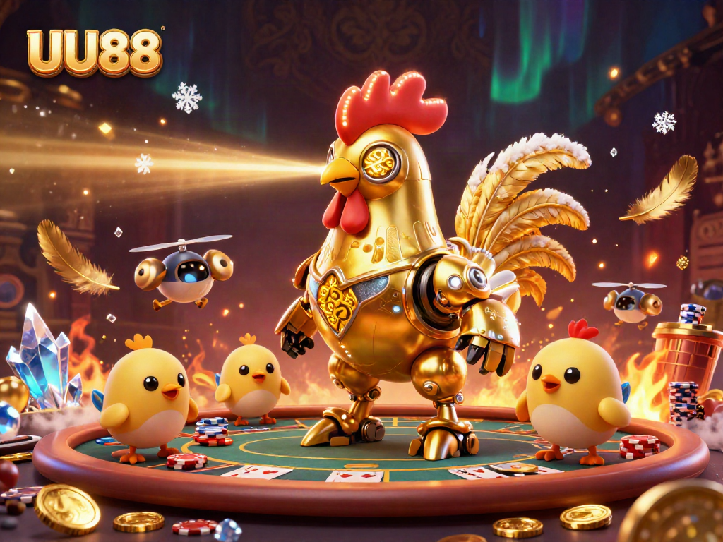 Engage in an immersive UU88 casino experience with a dazzling futuristic scene filled with action.