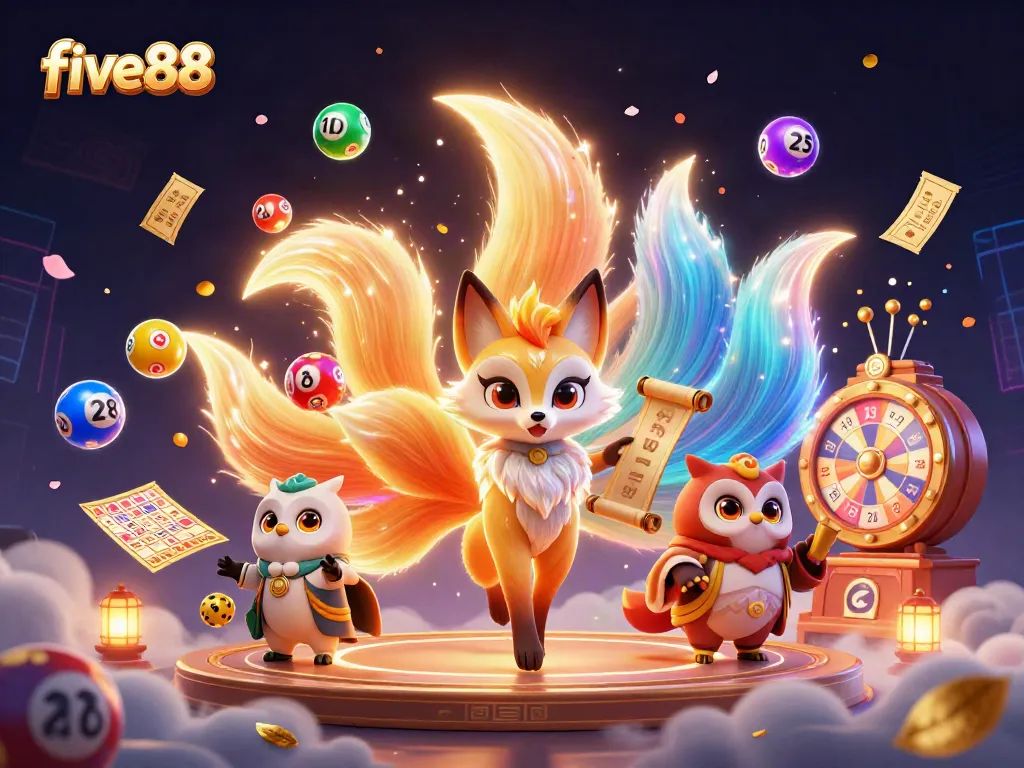 Experience vibrant gaming action with five88, featuring a colorful fox spirit and dynamic casino elements.