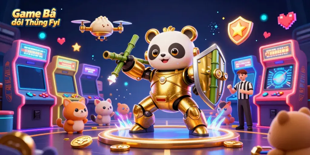 Engage in fun action at Game Bài Đổi Thưởng Fyi with a golden panda and exciting arcade elements.