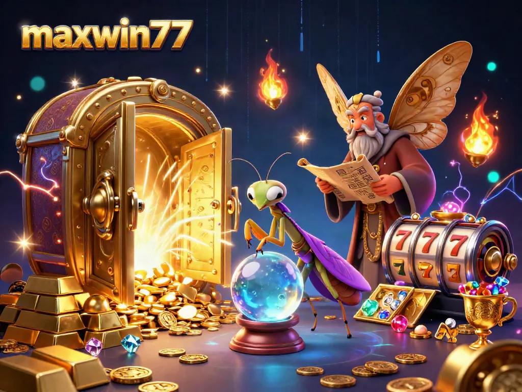 Engage with maxwin77's vibrant slot adventure featuring mystical characters and treasure elements.