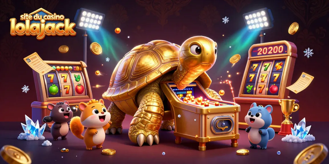 Profitez des jeux sur le site du casino lolajack avec une tortue dorée en pinball entourée de jeux de machines à sous.