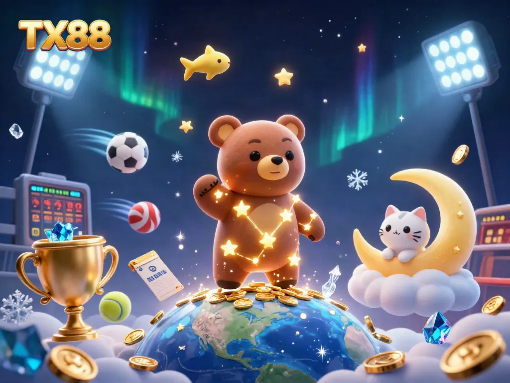 TX88 players revel in a vibrant casino world, scooping wins under shooting stars and dazzling lights.