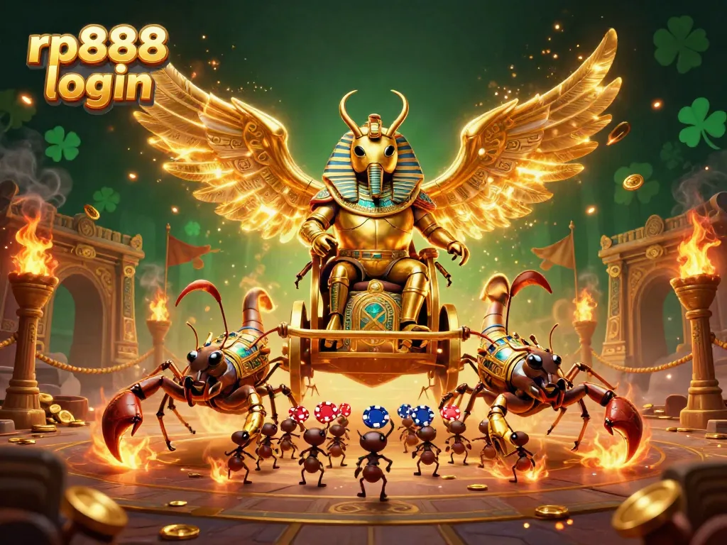 Engage with rp888 login through thrilling casino adventures with a golden scarab beetle and dynamic assets.