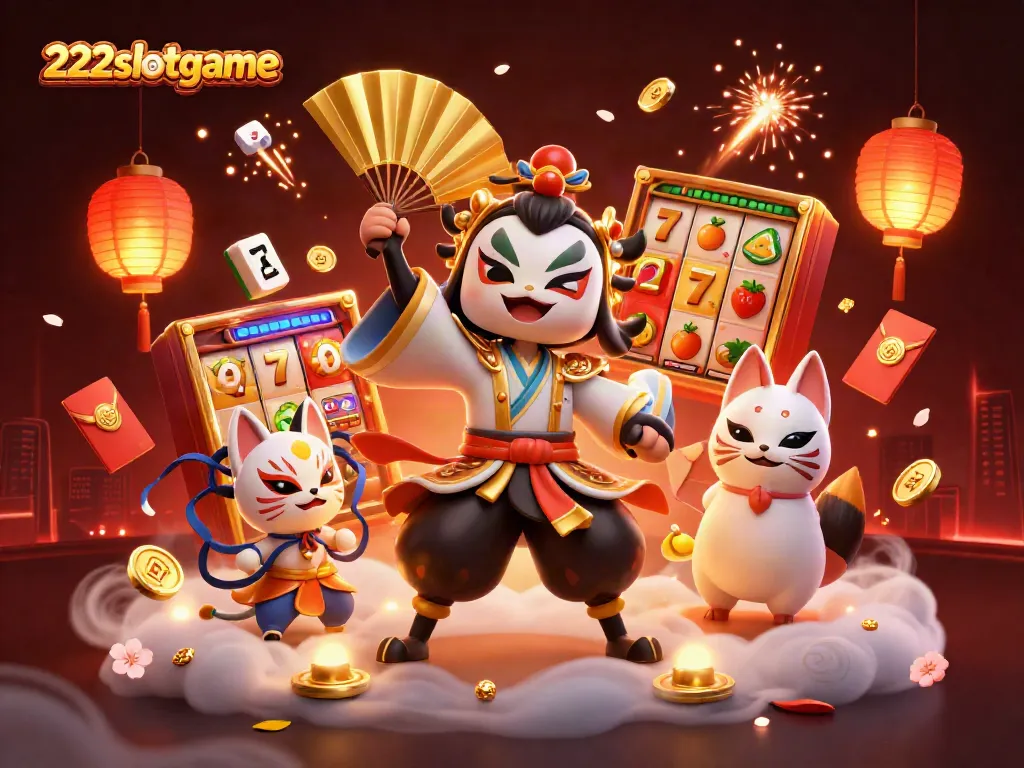 Aktivitas permainan slot 222slotgame dengan karakter menarik dan elemen keberuntungan lainnya.