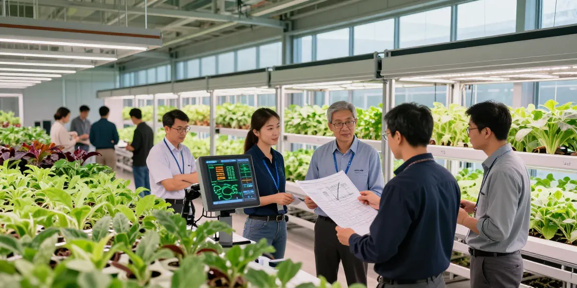 Indoor agriculture design with cika4d team discussing plant layout and climate control systems in a modern facility.