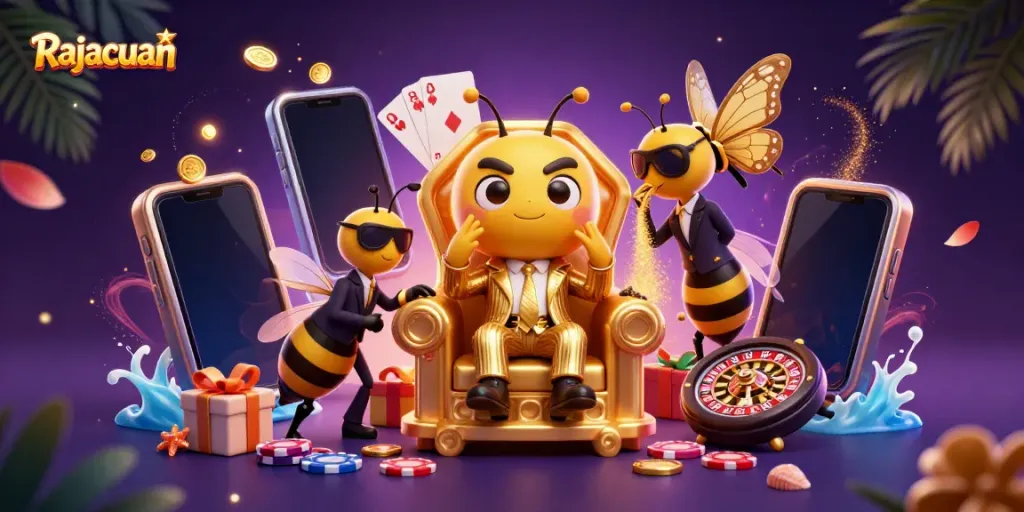Rajacuan menawarkan pengalaman bermain slot dalam ilustrasi 3D penuh warna dengan karakter menarik.