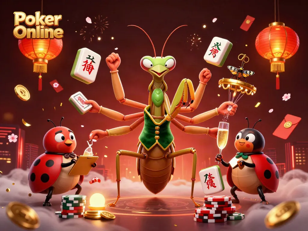 Experience Poker Online excitement with a vibrant casino scene featuring card games and dynamic elements.