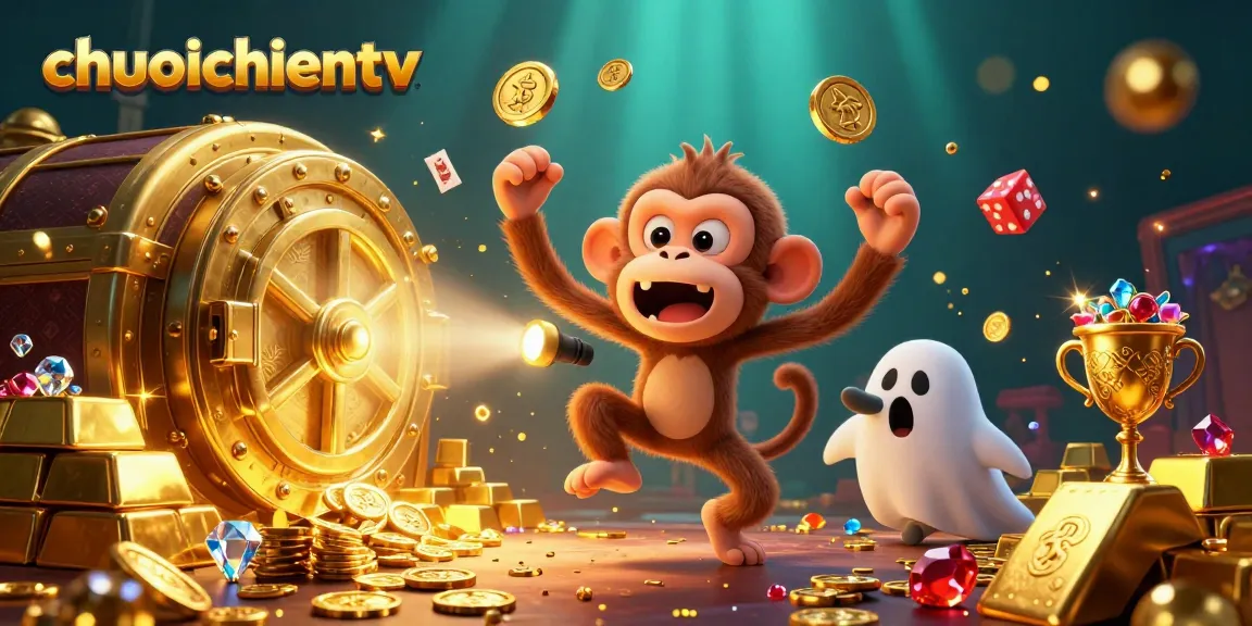 Experience thrilling action with chuoichientv as a playful monkey juggles golden treasures in a haunted casino.