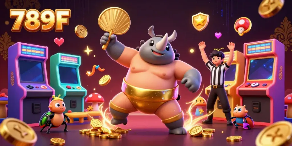 Experience thrilling jackpots with 789F in a vibrant 3D casino adventure featuring characters and elements.