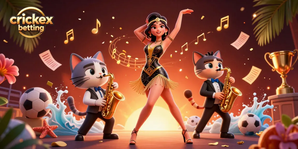 Engage in crickex betting with an energetic scene of a flapper and a saxophone-playing cat.