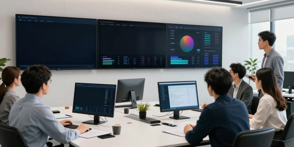 Generative engine optimization platform analytics displayed on multiple screens in a tech workspace.