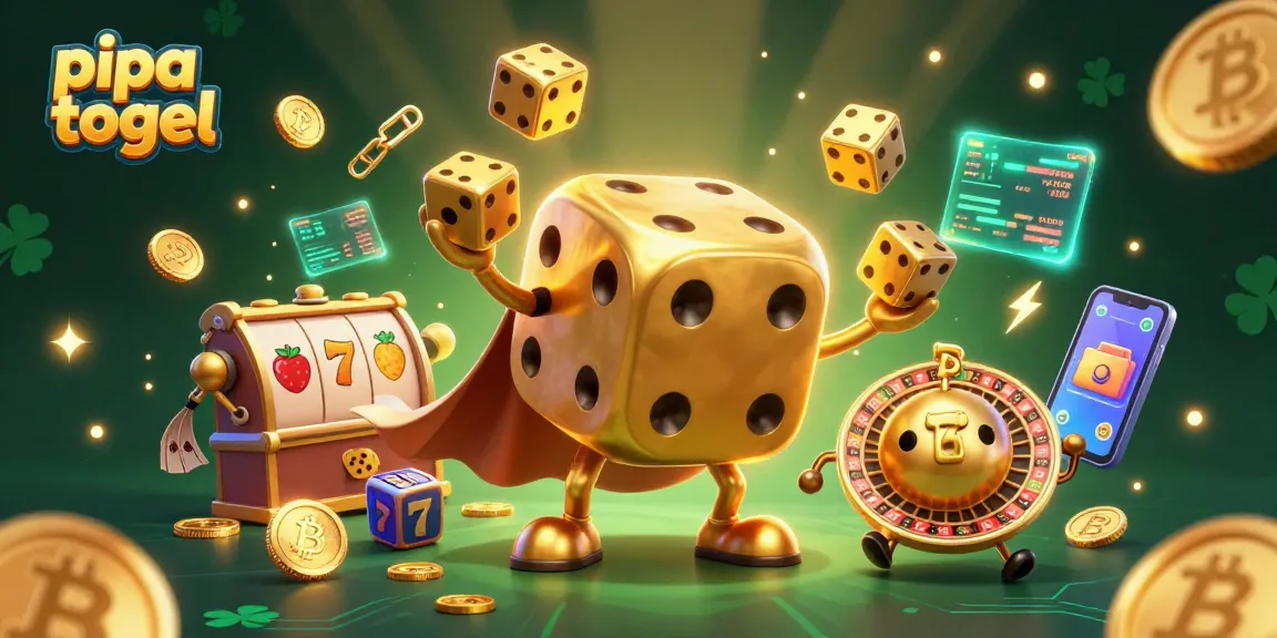 Engage with pipa togel by enjoying a colorful illustration of a golden dice golem and casino elements.
