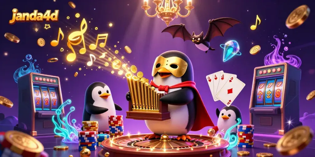 Janda4D menghadirkan permainan dengan desain 3D menarik dari karakter penguin dan elemen kasino.