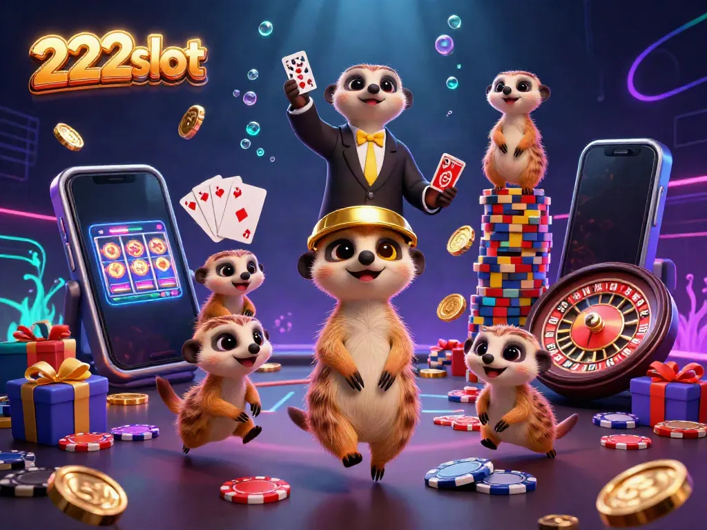 Menyaksikan kolonisasi meercat beraksi di kasino dengan 222slot, sambil bermain slot dan menang dengan chip berkilauan.